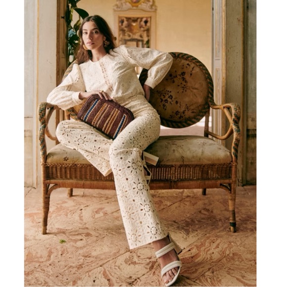 SEZANE White Ecru Floral Eyelet Embroidered Lace Cotton Scarlett Blouse Top - Picture 7 of 17